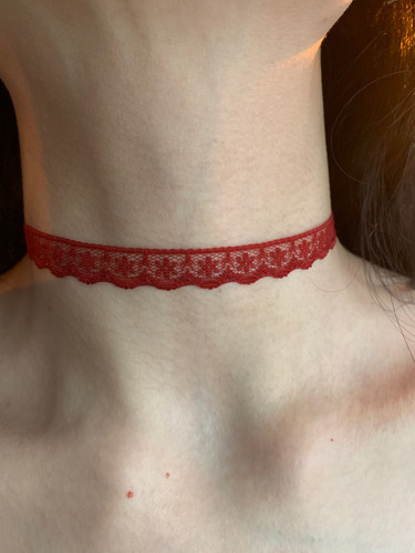 棠洛 纯欲辣妹风蕾丝choker项圈女红色细款颈带日常百搭锁骨链潮