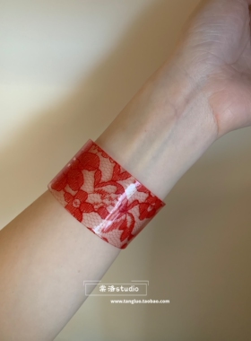 显白！猩红蕾丝亚克力手镯女小众个性辣妹手环y2k设计感手饰品潮