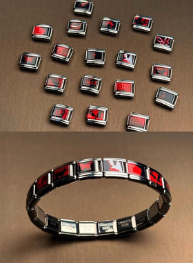 vintage 黑红意大利模块手链女个性独特手镯波西米亚风百搭手环潮