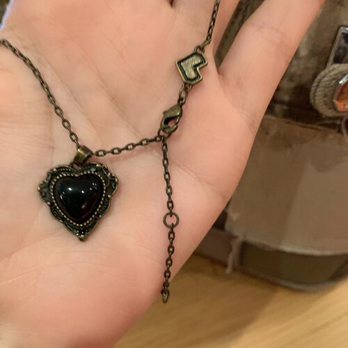猪鼻子爱心项链黑桃心古着项链
