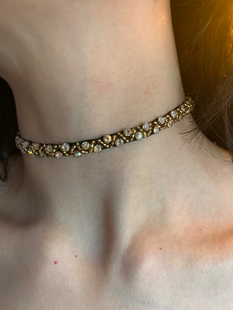 古着碎钻款咖色美拉德choker颈链女波西米亚废土风锁骨链高级感潮