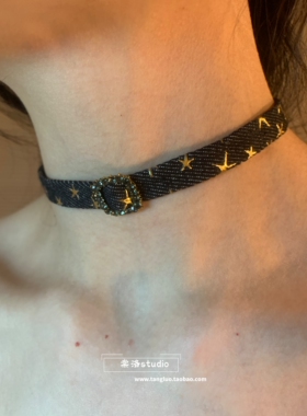 棠洛 y2k星星牛仔布choker项圈女甜酷辣妹风黑色布艺颈带2026爆款