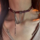 甜心 美式 暗红色链条流苏choker项圈女高级感皮质颈链辣妹锁骨链