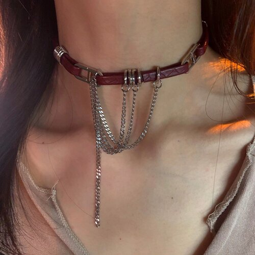 美式甜心深红色链条流苏choker