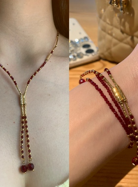棠洛 手作红色细闪尖晶石项链氛围感红色锁骨链高级百搭显白项链