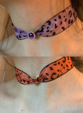 棠洛 手作款y2k薄纱豹纹choker颈链女小众彩色辣妹项圈脖颈链2026
