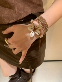 棠洛 手作度假风贝壳花朵编织手链女叠戴爆闪咖色水钻链条手饰品