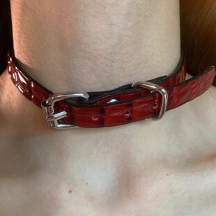 自制 蛇系美人 亮面黑红蛇纹choker女辣妹皮革项圈颈链亚文化配饰