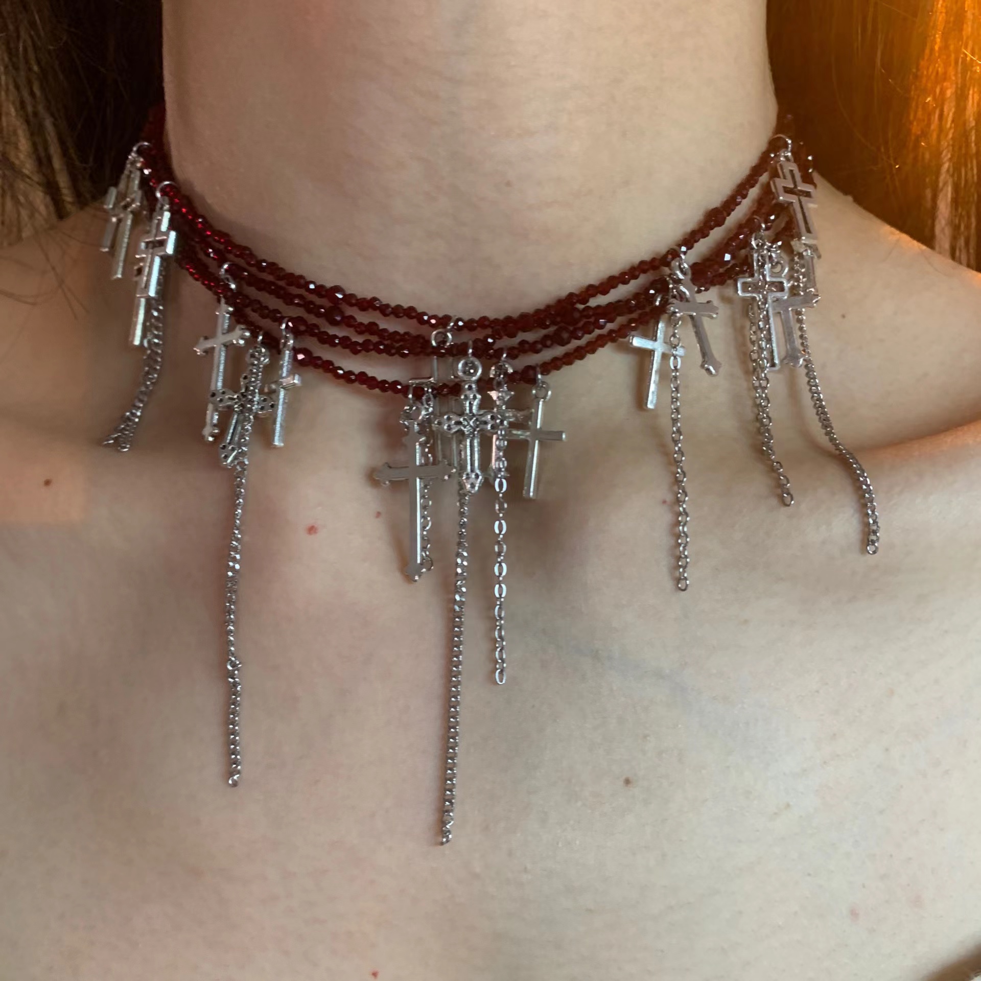 小众十字架流苏choker高级感