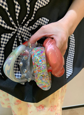 独特异形树脂手镯女朋克辣妹夸张铆钉手环彩色y2k小臂环高级感潮
