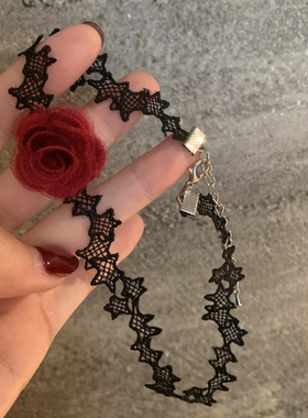 升级2.0 尾链版酒红蕾丝花朵choker颈链女氛围感花朵颈带脖子项圈