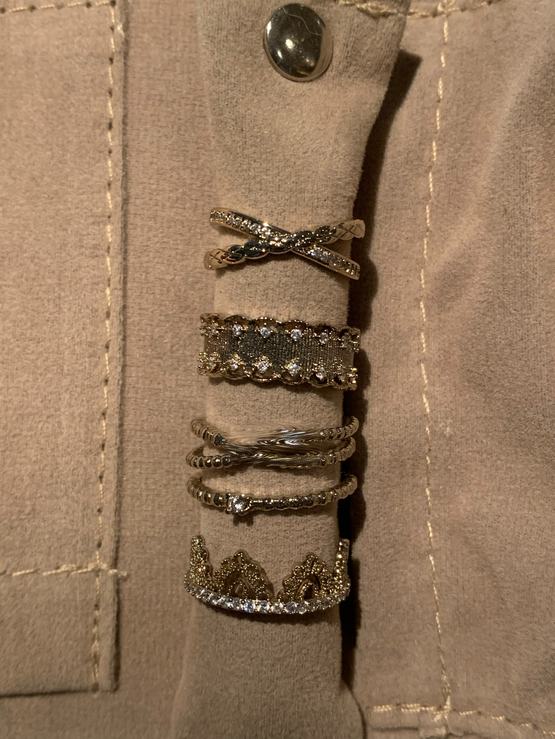 ins欧美风咖金多层戒指女复古叠戴细款食指戒指开口可调节辣妹戒