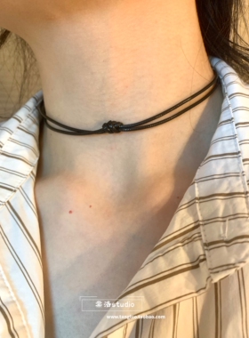 棠洛 打结皮绳choker颈链女黑色细款锁骨链日常百搭精致感项圈潮