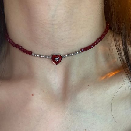 红色滴釉爱心choker颈链女红色氛围感锁骨链y2k甜酷辣妹项链配饰