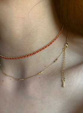 高级感极细款红色编绳叠戴碎银子锁骨链女小众个性显脖子细项链潮