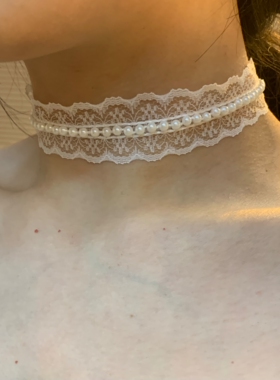古早复古蕾丝珍珠choker颈链女小众设计感纯欲锁骨链洛丽塔项圈潮