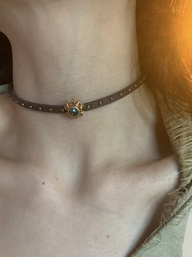 废土风星芒choker颈链女咖色软皮革项圈波西米亚细款锁骨链颈带潮