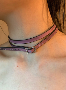 棠洛 原创温感变粉双圈choker颈链女软皮革贴肤项圈y2k辣妹锁骨链