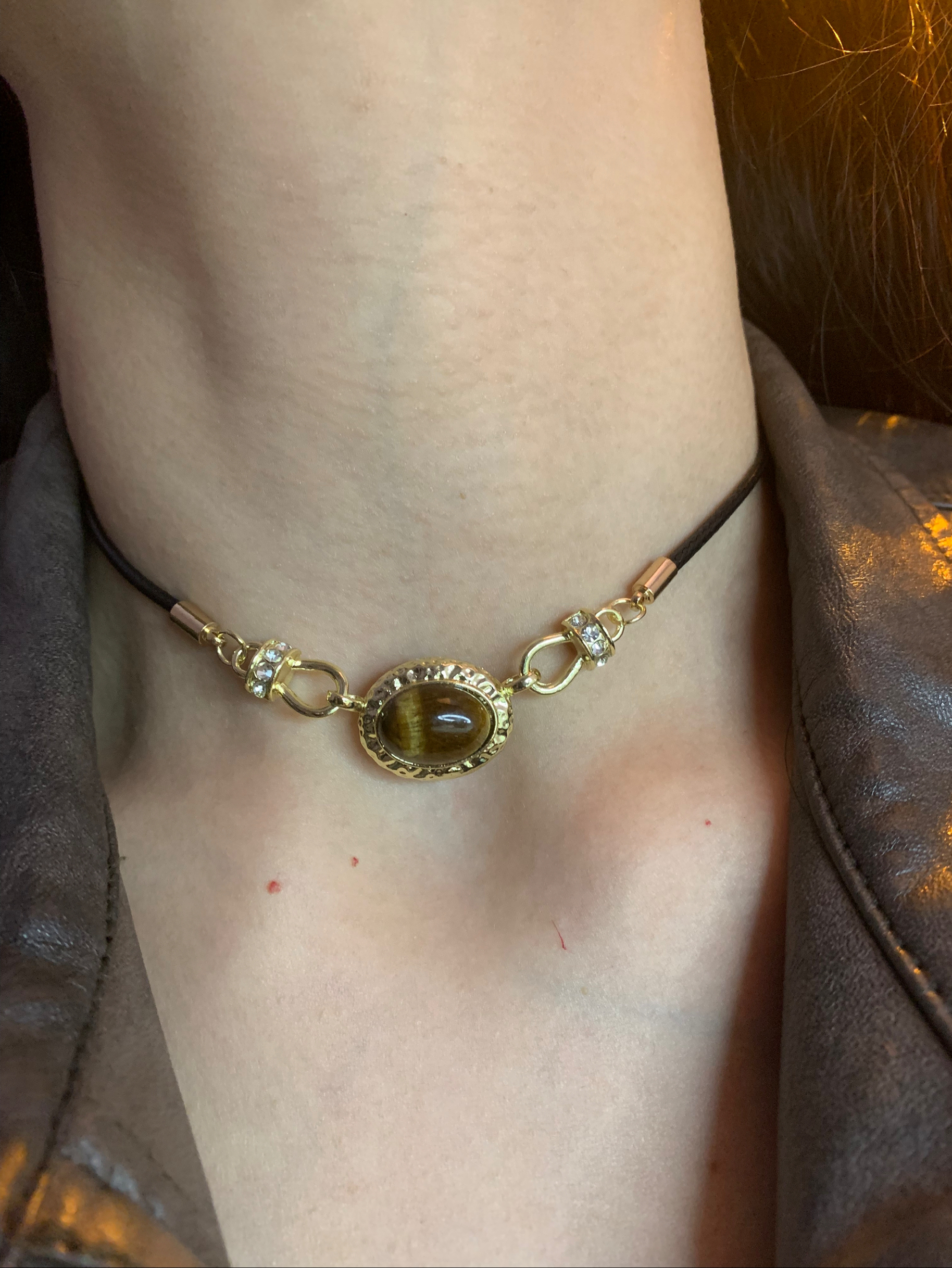 棠洛 小众椭圆虎眼石choker颈链女短款高级感毛衣链百搭日常项圈