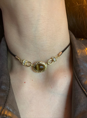 棠洛 小众椭圆虎眼石choker颈链女短款高级感毛衣链百搭日常项圈