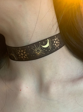 美式vintage 星月薄纱choker颈链女小众个性锁骨链波西米亚风颈带