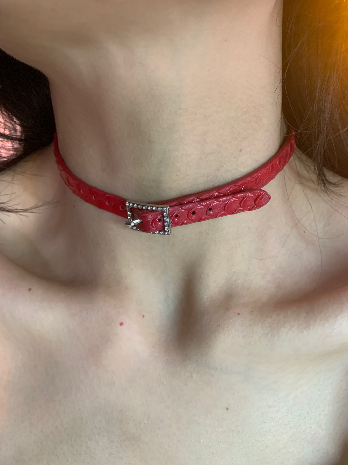 细款蛇纹choker项圈女百搭高级感软皮革锁骨链颈链辣妹风配饰2025