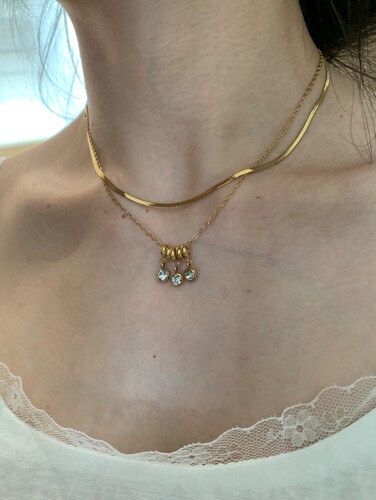 时髦辣妹金色双层叠戴蛇骨链项链女欧美简约锁骨链日常高级感2026