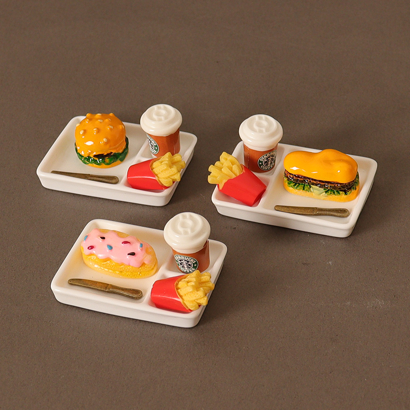 Dollhouse 微缩娃娃屋食玩薯条汉堡咖啡模型休闲场景布景模型道具
