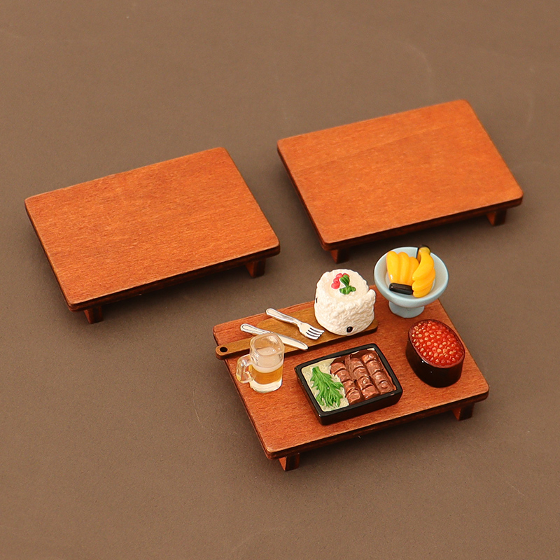 仿真迷你木质矮桌小餐桌模型过家家桌子玩具厨房娃娃屋微缩小摆件