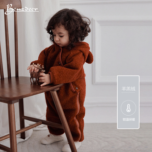 婴儿连体衣秋冬款宝宝婴儿女宝羊羔绒圣诞婴幼儿红色婴童新年衣服