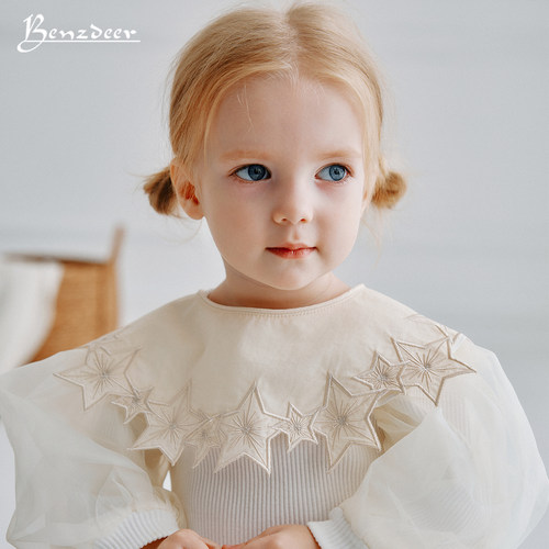 韩国benzdeer本驰鹿 婴女童口水巾婴儿围嘴宝宝礼物刺绣围兜淑女