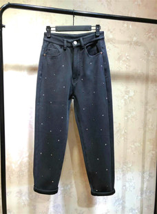 PENNYPENG总有一颗星星陪着你 柔软加绒 水钻牛仔休闲裤 E11042