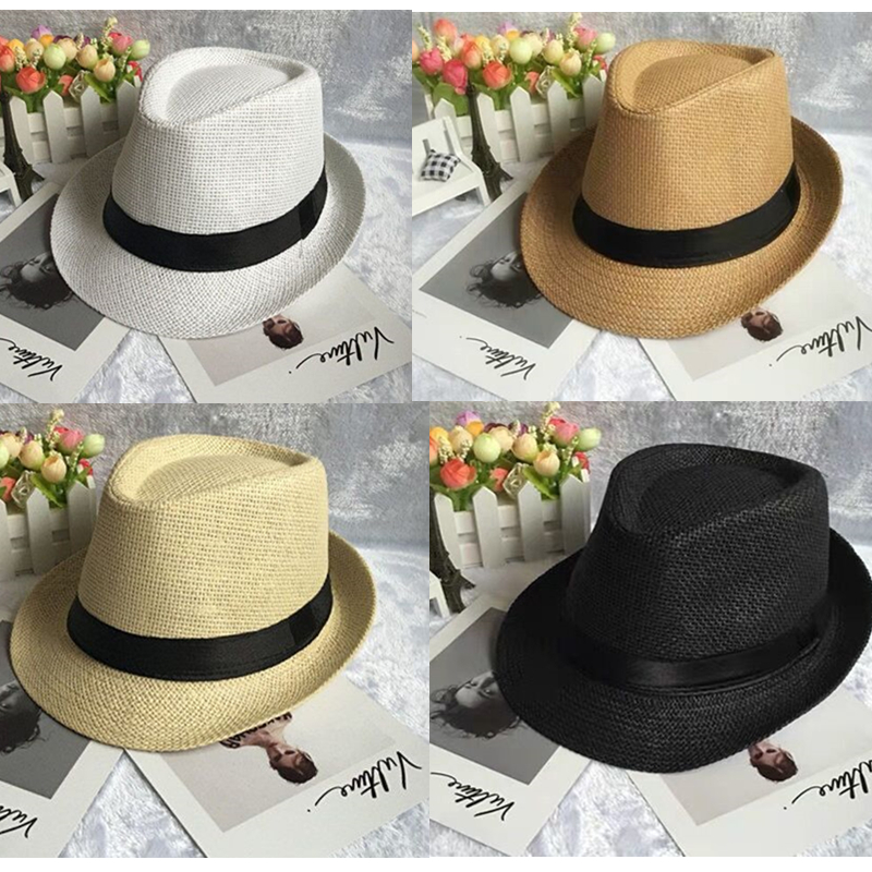 春夏秋草编帽子 男韩版潮遮阳小礼帽女英伦复古爵士帽绅士帽防晒