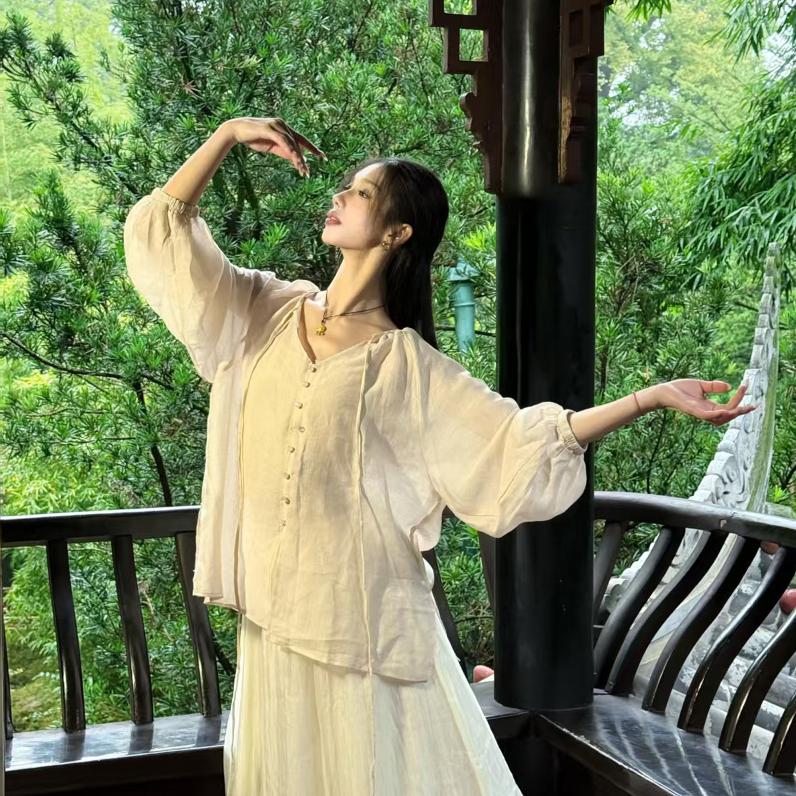 朵棠宽松仙气飘逸纱衣古典舞服图片