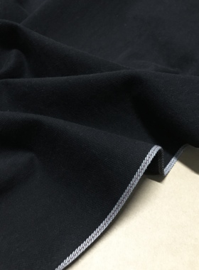 金佳牛仔布料日本岗山水洗赤耳丹宁黑色中弹微厚软高端进口