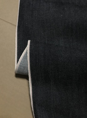 金佳微厚挺括中弹日本丹宁高端赤耳原浆黑色斜纹红边牛仔布料