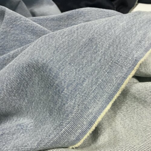 浅蓝色牛仔裤布料丹宁中厚纯棉水洗软怀旧意大利服装日本进口面料