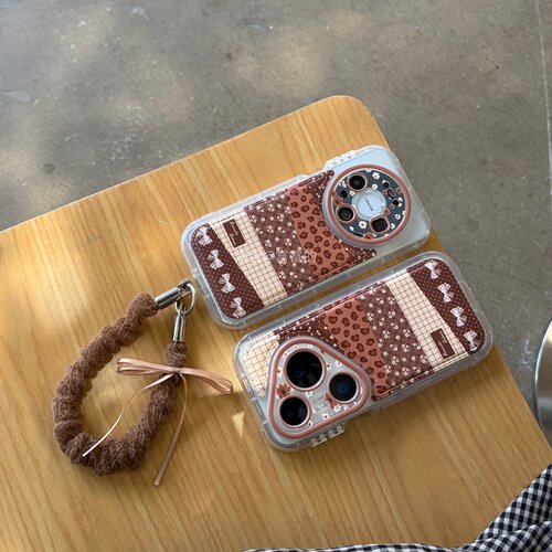 气囊加厚贴皮棕色小碎花适用华为mate60pro/mate70pro+/mate80pro/p70pro/p80/p90pro手机壳