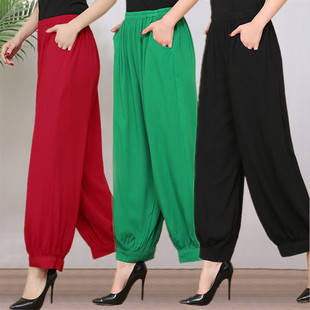 休闲民族风广场舞蹈女长裤 宽松棉绸阔腿灯笼裤 大码 春夏中老年女裤