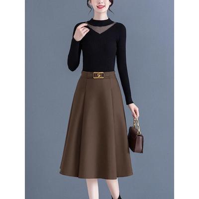 半身裙女2025新款秋冬款中长款毛呢伞裙加厚女士冬季裙子高腰a字
