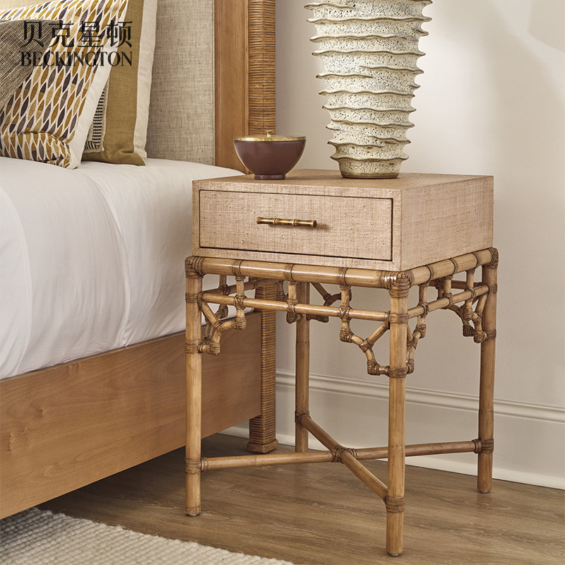 东南亚度假风实木床1.8米民宿海景床美式乡村休闲风藤编床床头柜