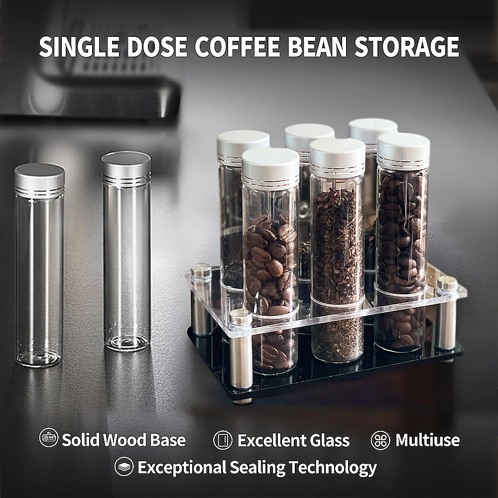 Coffee bean storage tube, acrylic base, coffee bean dispense