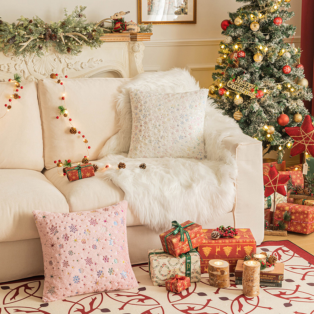 Christmas gold snowflake plush pillowcase, Christmas cushion