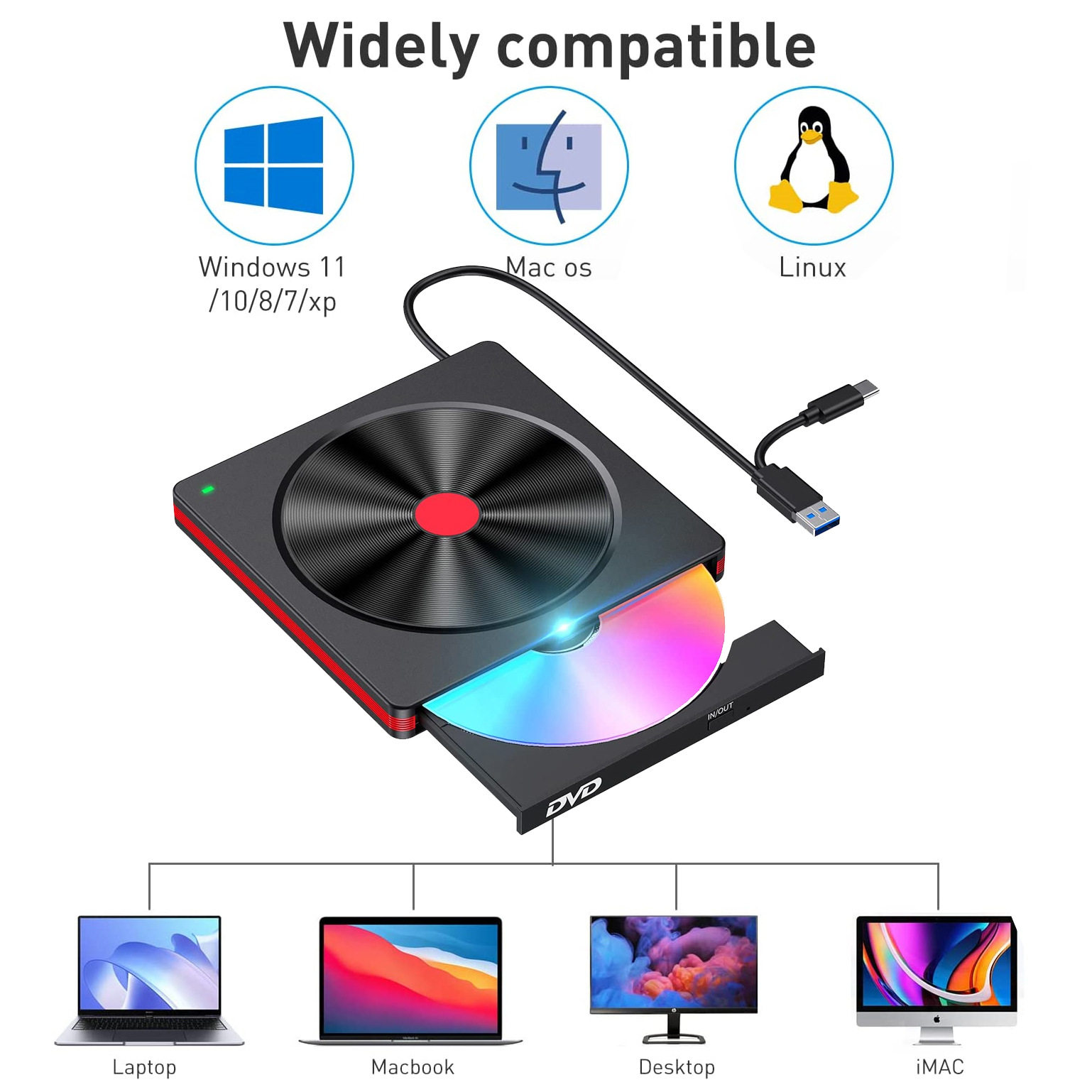 USB optical drive, laptop external optical drive, burner