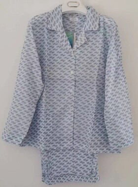 棉花堡春夏款情侣家居服梭织棉超薄长袖睡衣套装女纯棉薄款22073