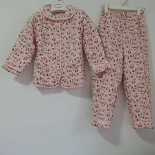 棉花堡冬季女童针织夹棉睡衣套装纯棉柔软家居服40577