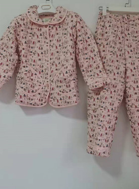 棉花堡冬季女童针织夹棉睡衣套装纯棉柔软家居服40577