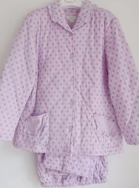 棉花堡冬季针织夹棉加厚睡衣女士套装纯棉柔软宽松家居服40761