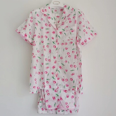 棉花堡夏款女超薄梭织棉短袖套装