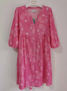 棉花堡睡衣春夏新款女针织全棉睡裙超薄七分袖宽松版型长裙22409